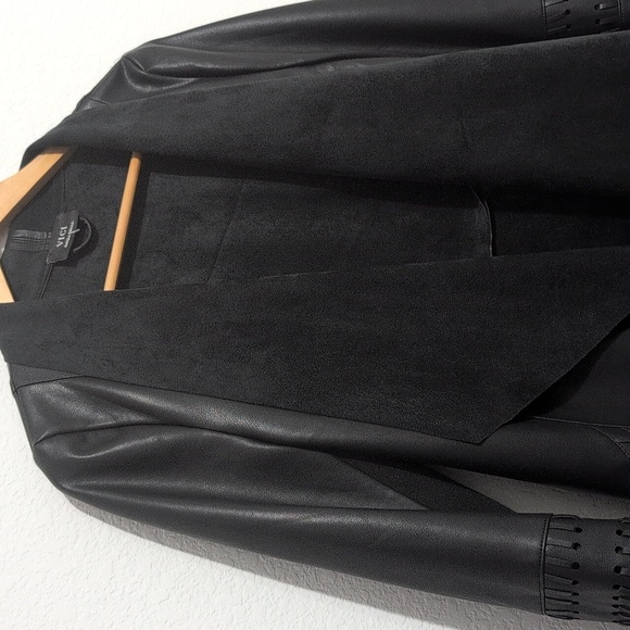 Vici Black Faux Leather and Suede Waterfall Open Jacket Women's Size XS - Picture 4 of 13